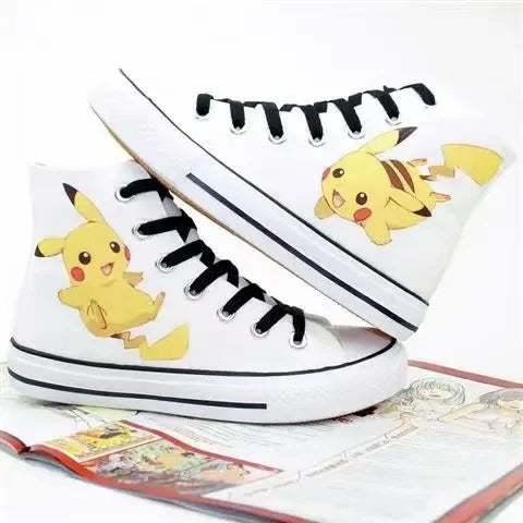 Pikachu Hot selling high top canvas shoes for women men's plus size cute student white sports shoes couple black casual shoes