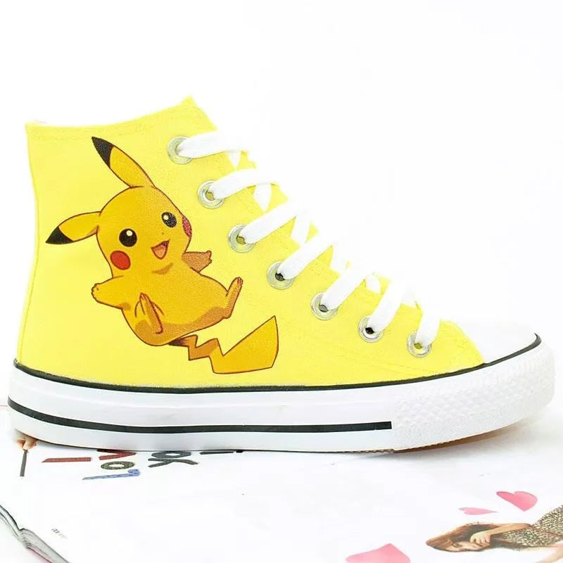 Pikachu Hot selling high top canvas shoes for women men's plus size cute student white sports shoes couple black casual shoes