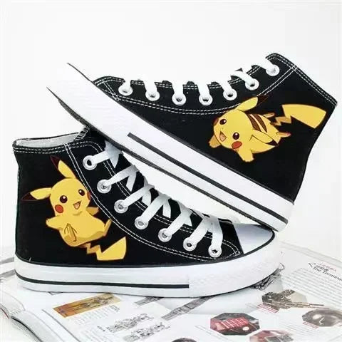 Pikachu Hot selling high top canvas shoes for women men's plus size cute student white sports shoes couple black casual shoes
